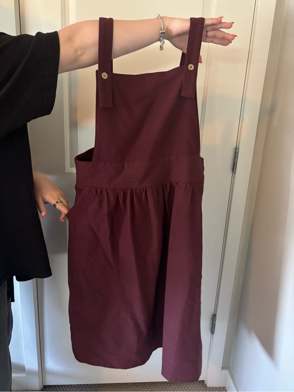 Polagram Deep Burgundy Pinafore Dress with Button Straps